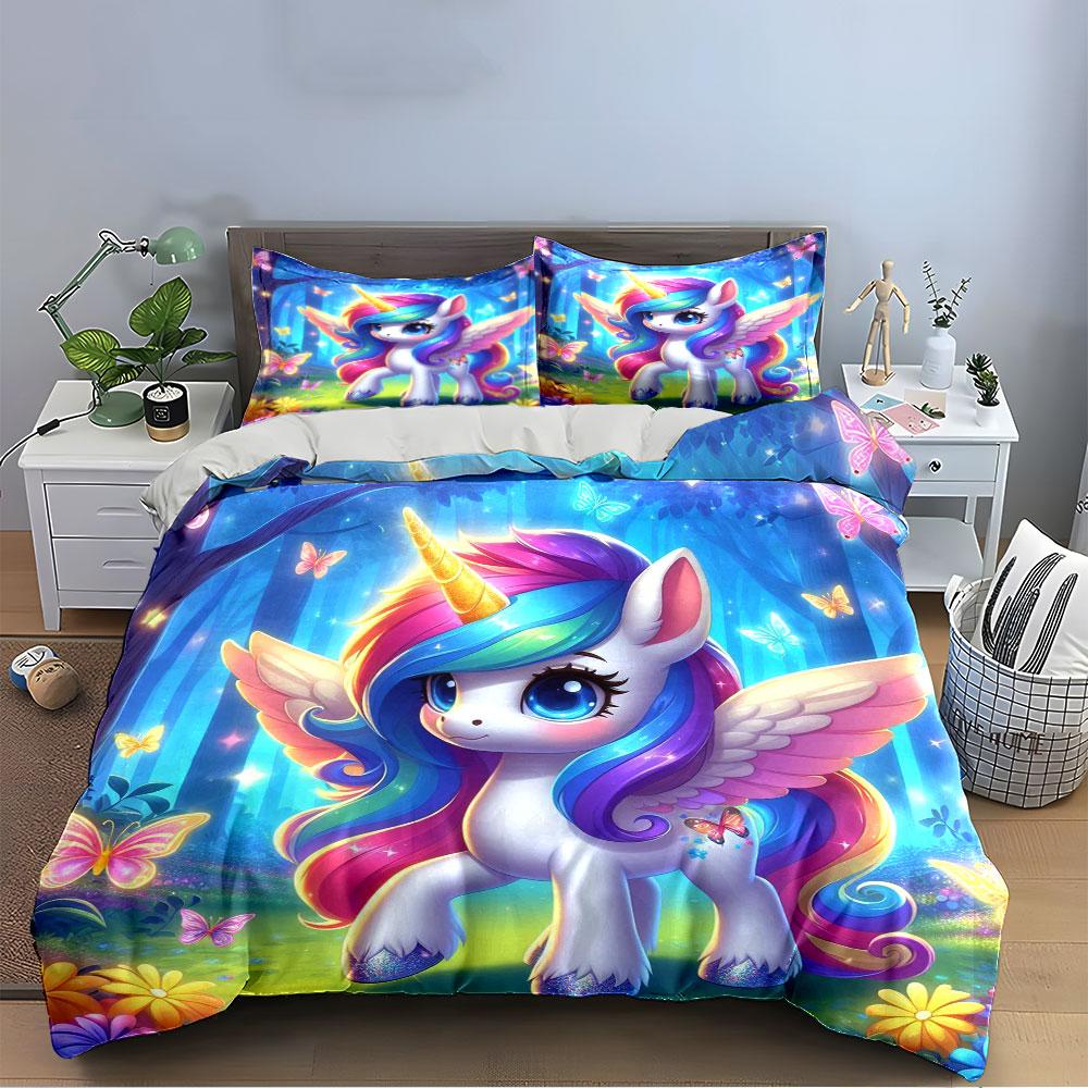Einhorn mit Regenbogenflügeln Bettwäsche Bettbezug Set Bettbezug Kissenbezüge (1 * Bettbezug 2 * Kissenbezüge, ohne Bettdecke)