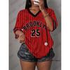 Übergroßes T-Shirt Für Damen V-Ausschnitt Kurzarm Sommer Streifen Brooklyn Nr. 25 Aufdruck Sportoberteile Freizeit Fußballtrikot Y2k T-Shirts
