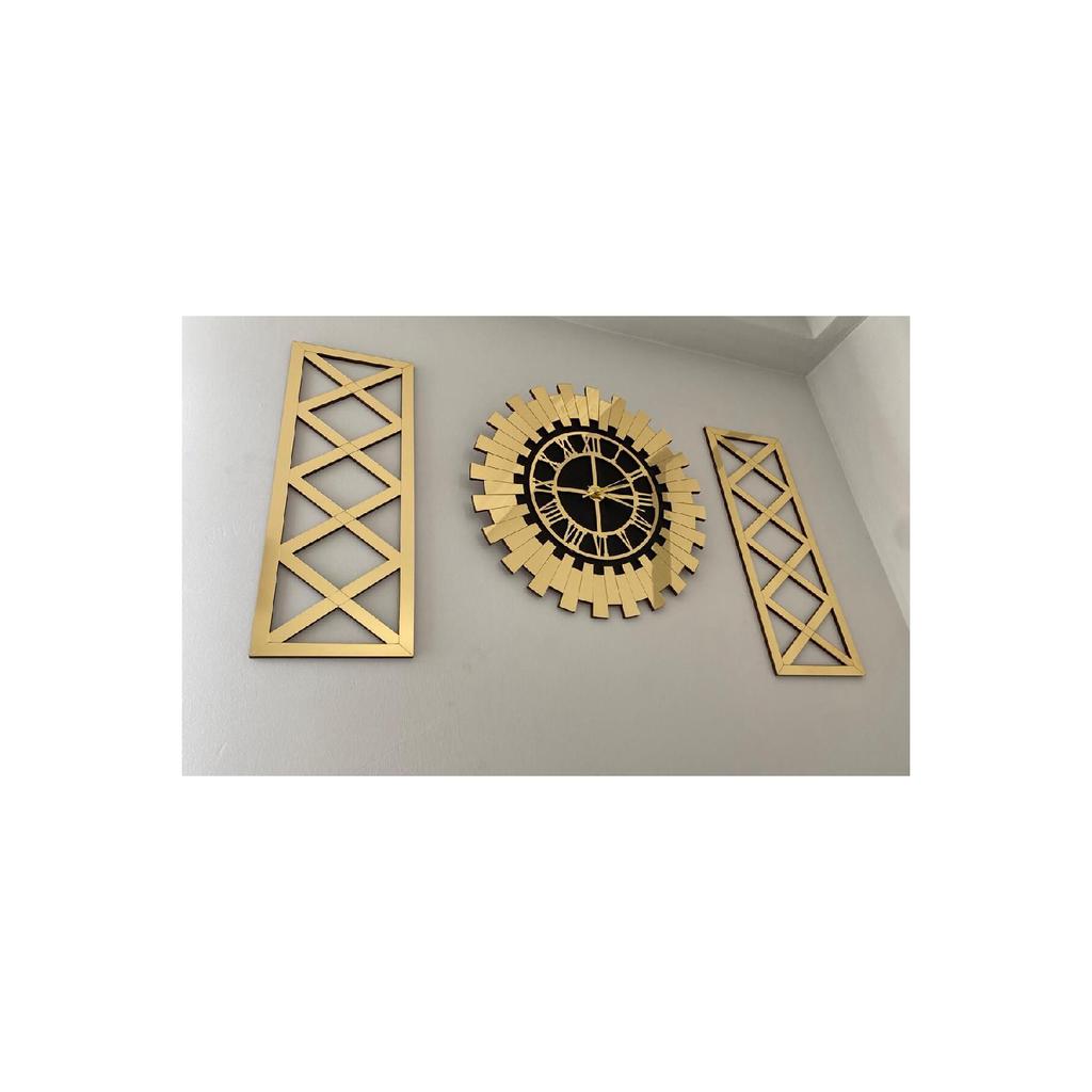 Ceas De Perete De Lux Set De 3 60 Cm Ceas Soare Decorativ Elegant Cu Cifre Romane Mese Cruce 30 X 70 Cm