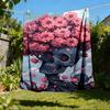 1pc Floral Skull Artwork Print Outdoor Blanket, Lightweight Polyester,