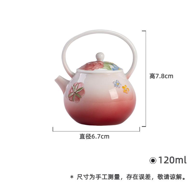 

120ml Hand Drawn Flower Lifting Handle Teapot Japanese Tea Infuser Pot Tea Maker Kettle With Strainer Tea Ceremony Collection