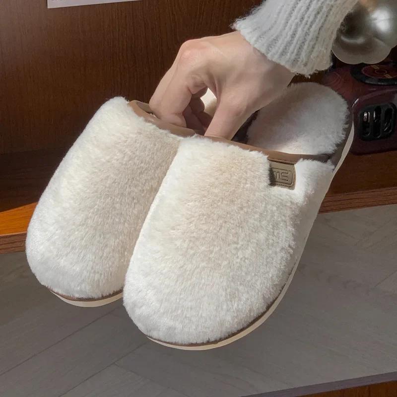 Women's Cotton Slippers  Autumn/winter New Indoor Imitation Rabbit Fur Plush Warm Comfortable Anti Slip Soft Couple Slippers