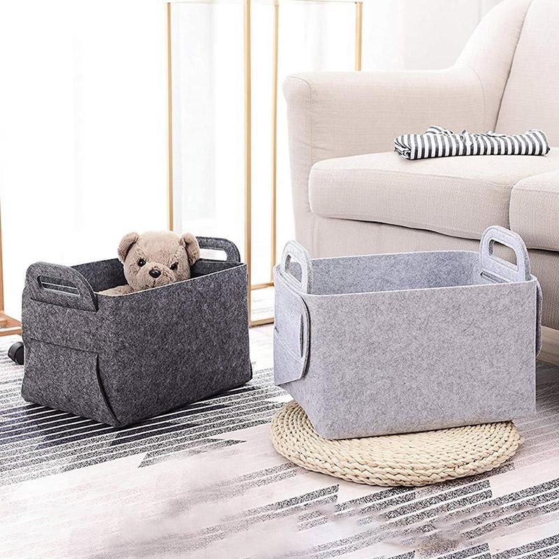 Felt Sundries Storage Basket Foldable Household Laundry Basket With Handle For Dirty Clothes
