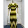 Women's Dress Short-sleeved V-neck Loose Striped Print Slit Long Dress