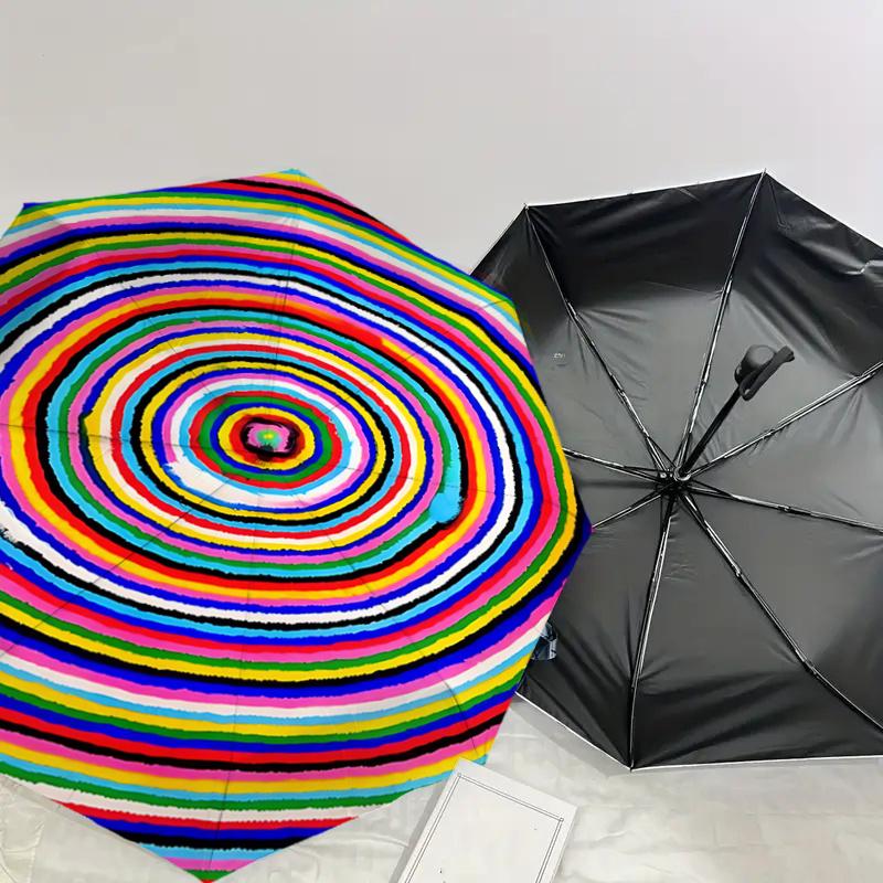 Rainbow Spiral Pattern Automatic Opening/Closing Umbrella with Foldable Design, Outdoor Rain Gear for Fans, Travelers, Daily Use, Festive Gi