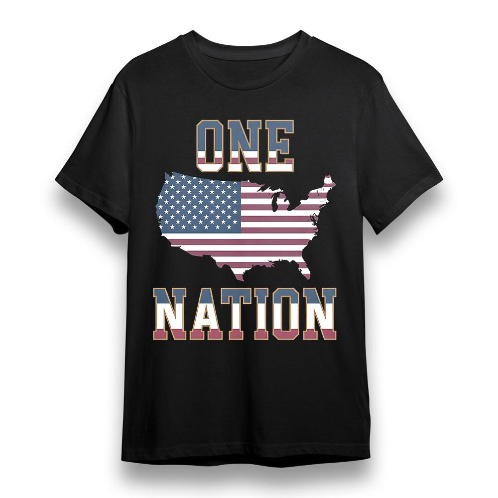 

Men s Plus Size T-shirt With One Nation Graphic Unisex Black 100% Cotton Tee USA 2XL