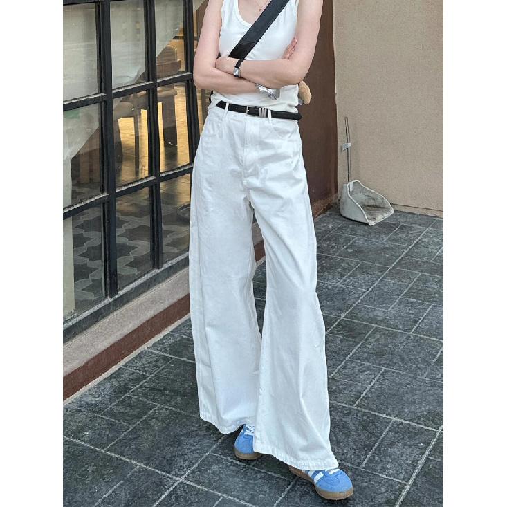 

2026 New White Wide-Leg Women s Jeans, Loose Straight Fit, Slimming for Petite Figures, Floor-Length Pants S
