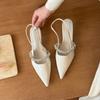 Cold temperament! Silver pointed tip with rhinestone high heels women's shallow mouth rear empty sandals