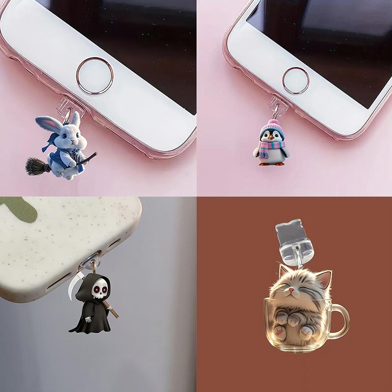 1Pc 2D Cute Cat Dog Shamrock Mobile Phone Dust Plug Pendant Anti-Dust Type-C Charging Port Plug Hanging Decor