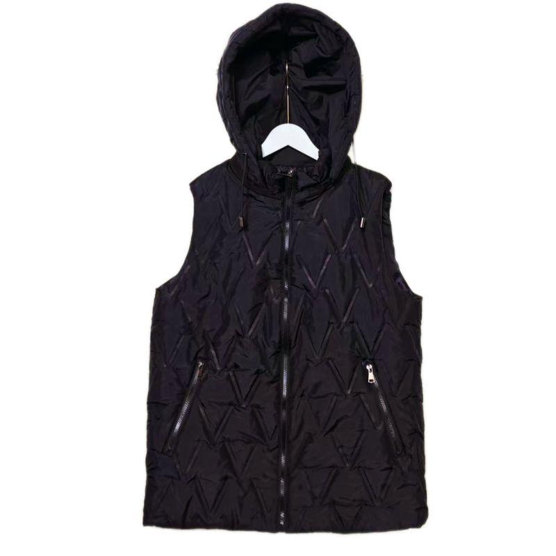 Trade European and American Single Tail Hat Removable Silk-like Cotton Quilting Vest Women Solid Mid-Length Cotton Waistcoat Outer Wear Plus Size
