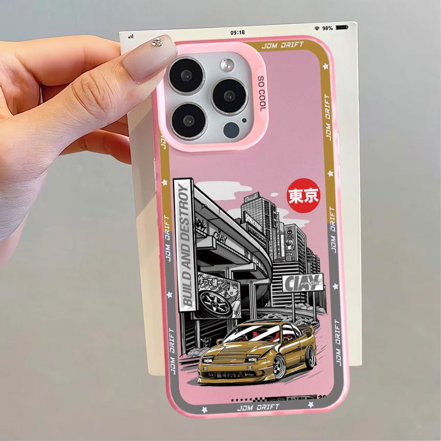 Japanese JDM Drift Car Red Sun Case for iPhone 16e 11 12 13 Pro Max 14 15 16 Plus Soft Shell