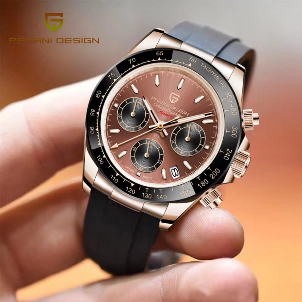 PAGANI DESIGN 40MM New V2 Gold Brown Color Dial Classic Luxury Men Quartz Watch VK63 Sapphire Retro Chronograp Watches for men