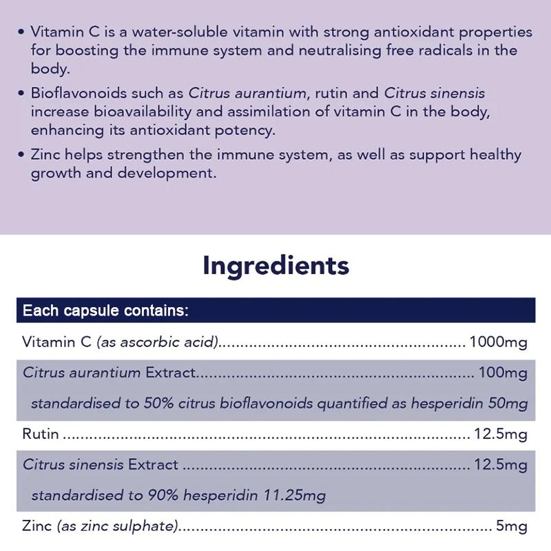 Bcuelov Vitamin C and Zinc Capsules contain 1000mg of Pioside to enhance immunity and brighten skin tone 120 capsules
