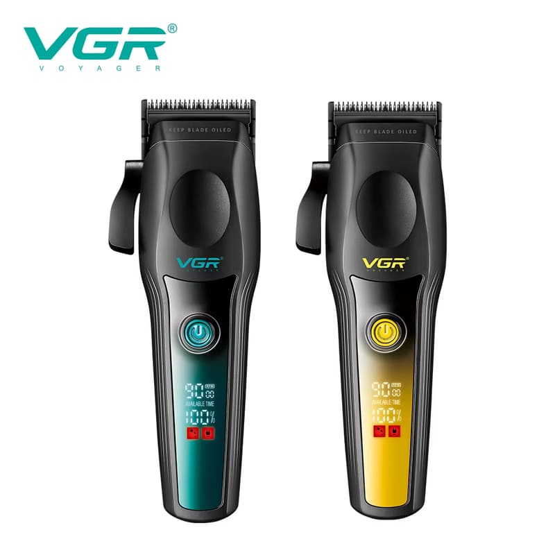 VGR New High-end Durable Hair Clipper Metal Body Titanium Alloy Sharp Blade Hair Trimmer LCD Smart Digital Shaver Personal Care Products