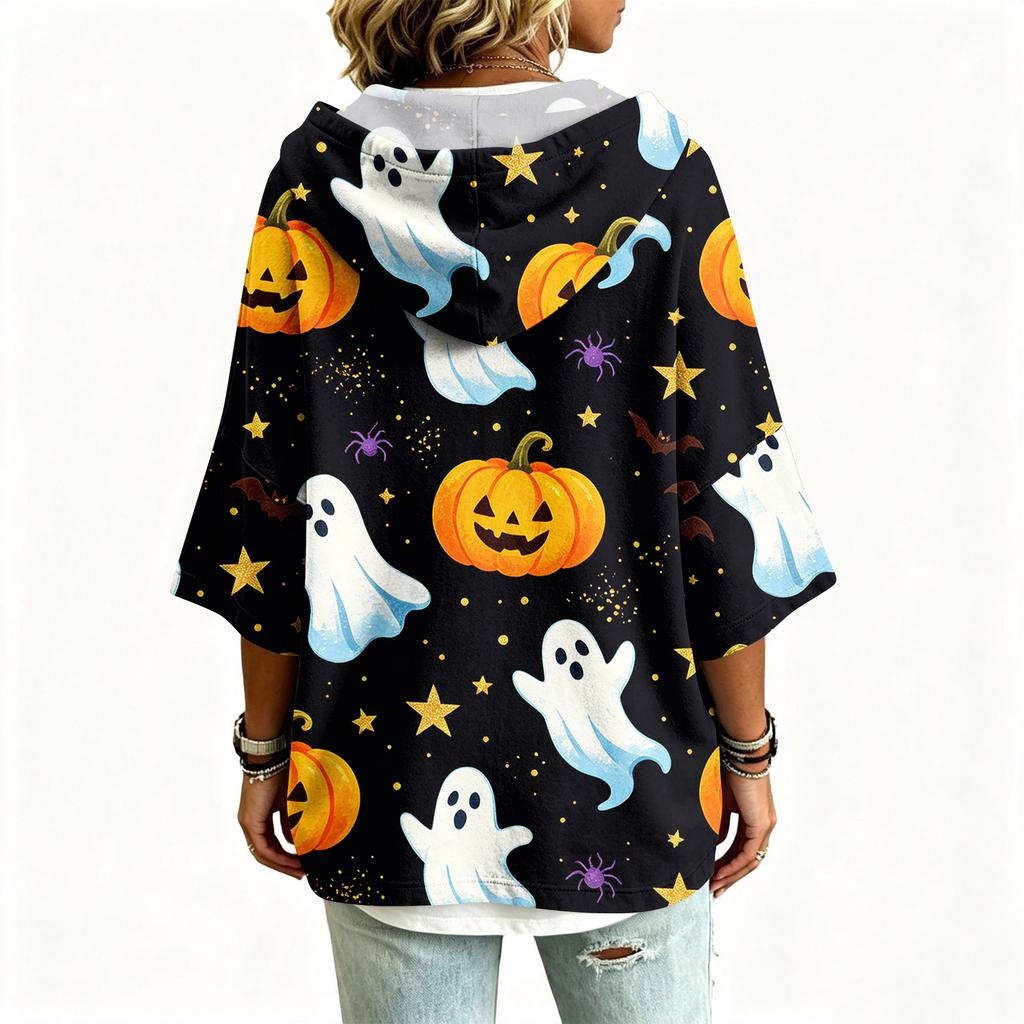 Women's Halloween Print Hoodie Loose Fit Casual Pullover