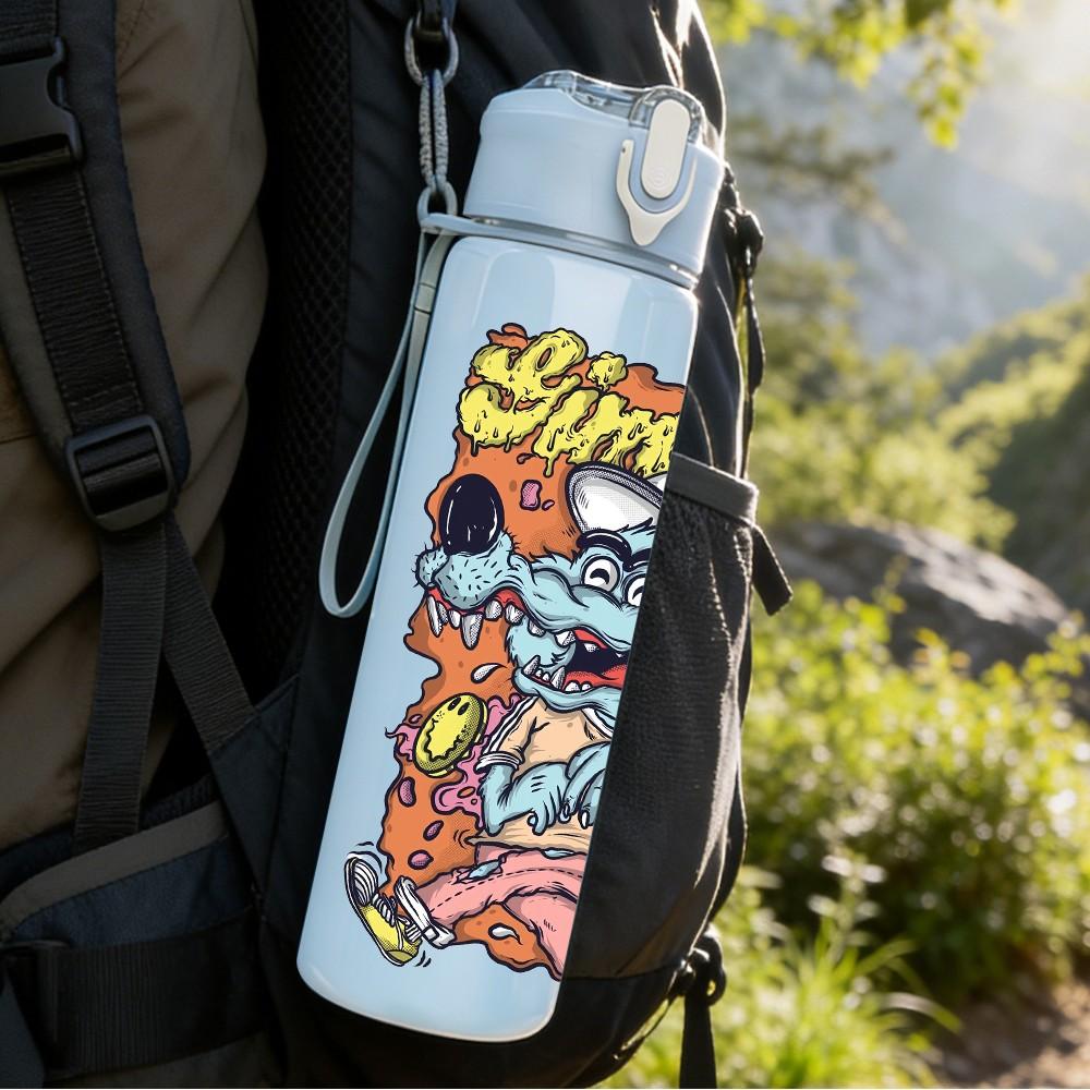 1PC Graffiti Monster Character 750ml Color Plastic Sports Water Bottle Leakproof Flip Straw Lid Suitable for Sports Office Home Use