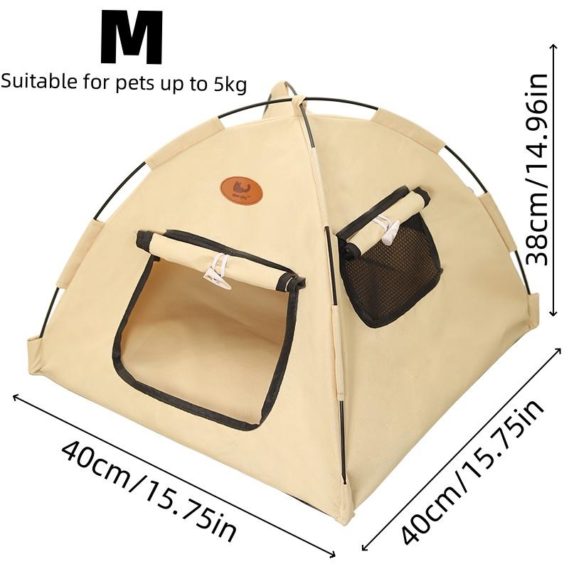

Новое трехцветное гнездо-палатка с собственной дверной занавеской, общее для четырех сезонов, вентиляция без запаха, закрытое теплое гнездо для питомца M40x40x38cm бежевый