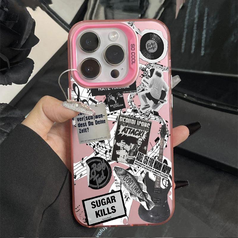Guitar Newspaper Pattern Creative European Style Shockproof Hard Phone Case For Apple Iphone