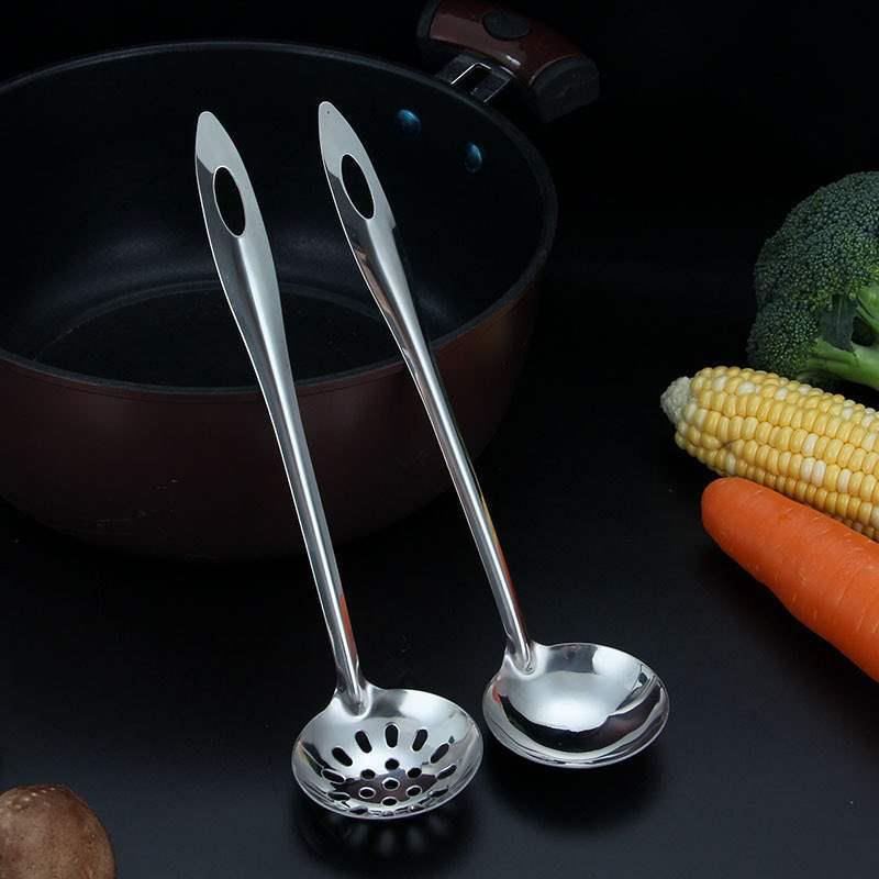 Thickened 304 Stainless Steel Slotted Spoon & Large Soup Ladle Set with Long Handle for Kitchen.