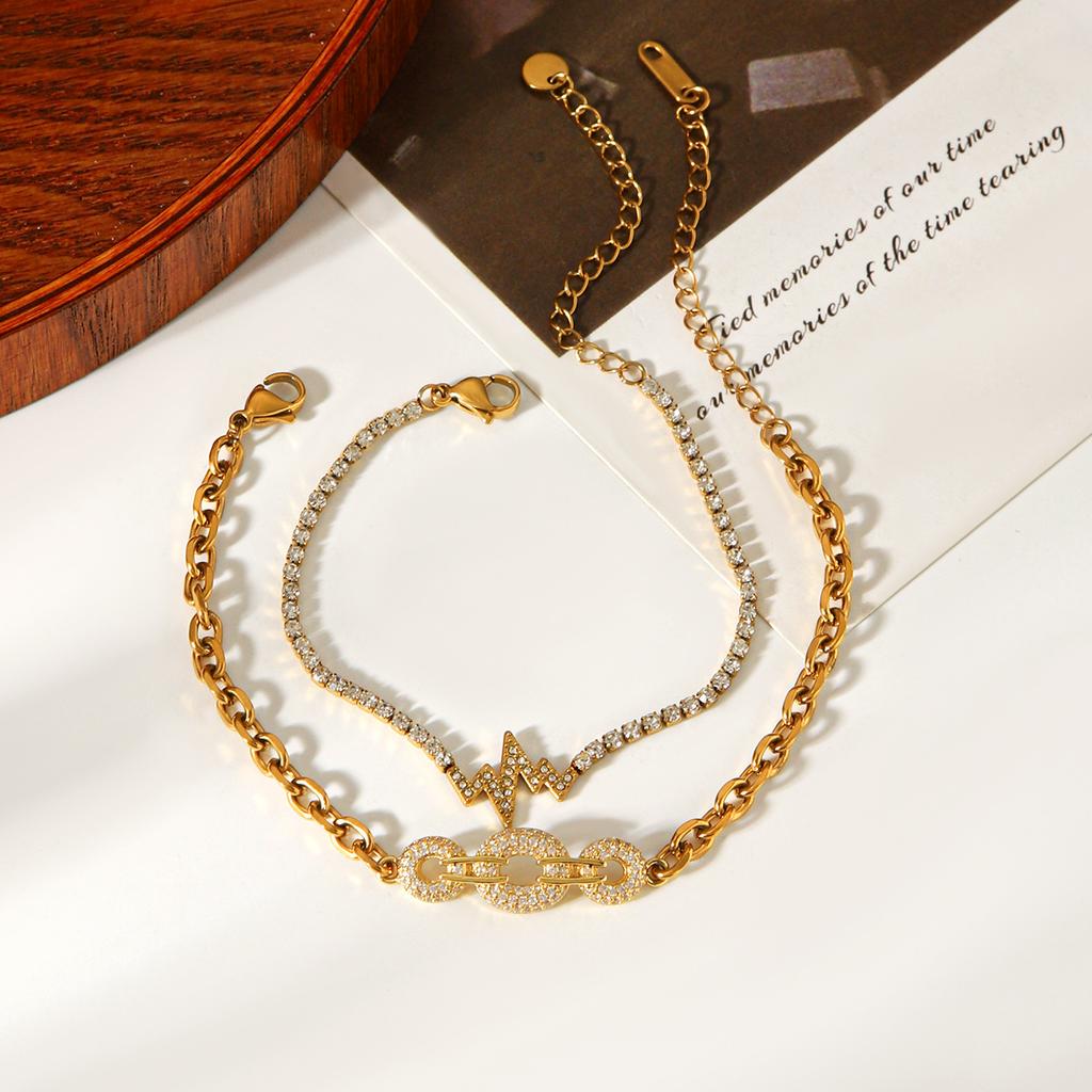 Euro-American Ins Style Micro-pave Bracelet for Women, High-end Zircon Jewelry, Niche Design Titanium Steel Accessories
