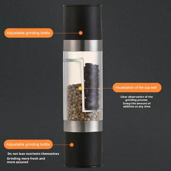 2-in-1 Salt And Pepper Grinder Set Adjustable Coarseness Manual Spice Mill with Glass Jar Stainless Steel Refillable Kitchen Shaker Bottle