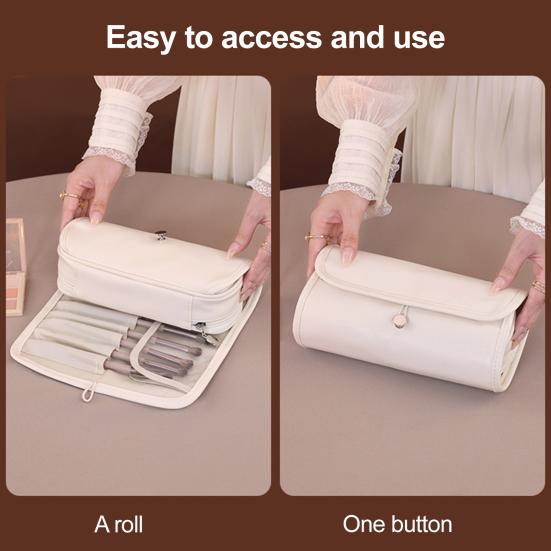 Travel Makeup Brush Bag Roll Up Makeup Brush Organizer 12 Slots Makeup Brush Case with Zipper Pocket for Cosmetic Essentials Makeup Brushes