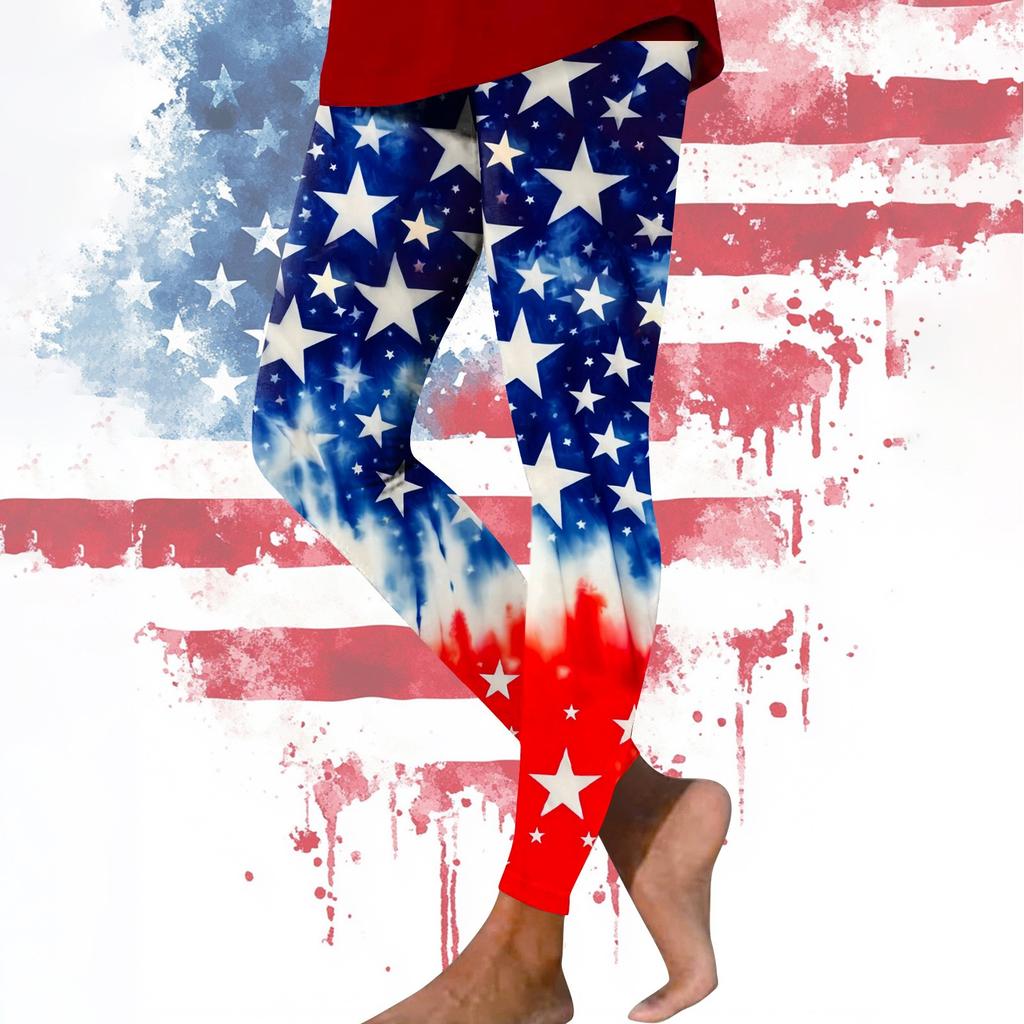 Women's Casual Fashion Outdoor Independence Day Printed Slim Elastic Yoga Pants Cropped Pants