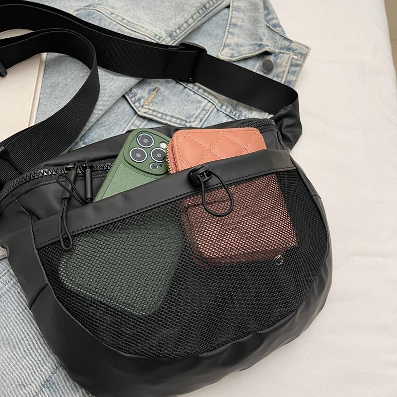 Black Waterproof PU Chest Bag Outdoor Cycling Bag Men Women Crossbody Mobile Phone Bag