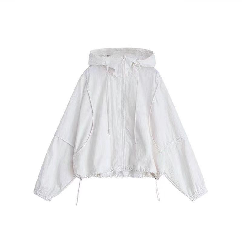 2024 Women's Trendy Black Hooded Windbreaker Jacket - Casual Autumn High-End Style