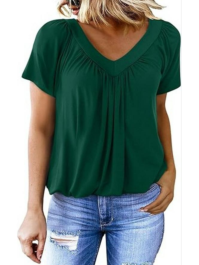 2025 V-Neck Raglan Sleeve Ruffled Casual T-shirt