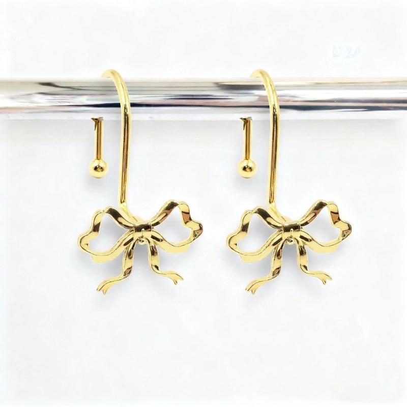 Stylish Bowknot Design Metal Bathroom Curtain Hook with Roller Beads and Rustproof Coating for Glidings