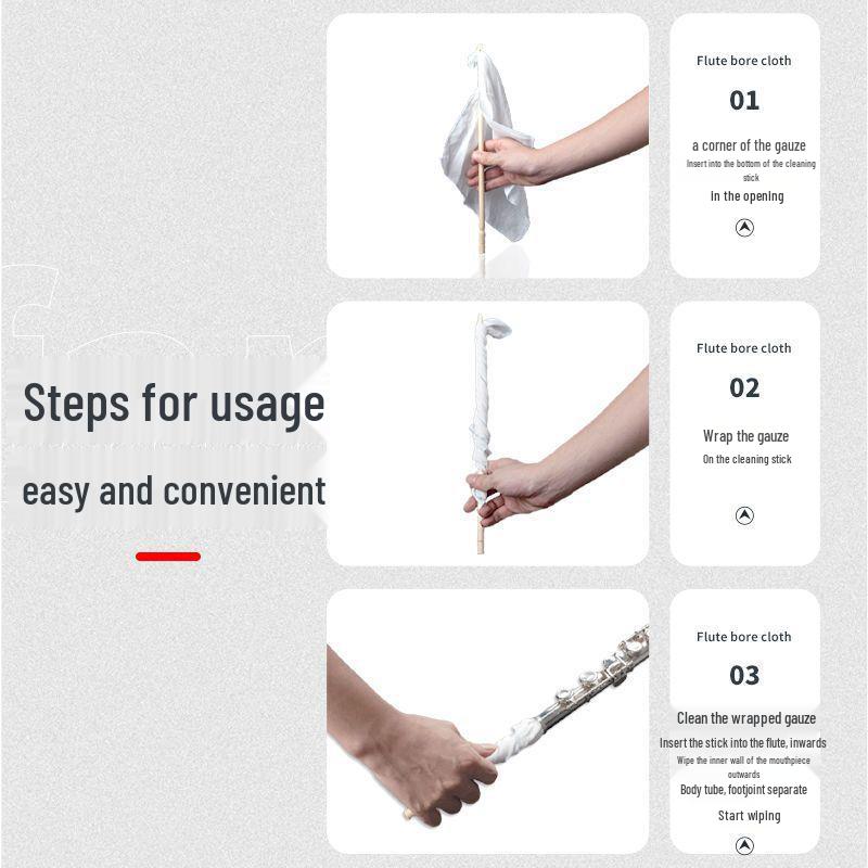 Maple Wood Flute Cleaning Rod with Inner Wall Wiping Cloth for Instrument Maintenance