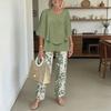 Conjunto de 2 Piezas de Verano para Mujer Top de Manga Media con Cuello Redondo y Pantalones Largos Conjuntos para Viajes Vacaciones y Descanso