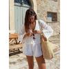 Fashion Deep V Neck Flared Long Sleeve Women Shirt Casual Loose Lace-up Blouse Elegant Sweet Office Top Solid Color Streetwear Women's Clothing