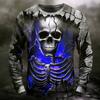 2025 Fall Winter Fashion Skeleton Prints Long Sleeve T-Shirts for Men Gothic Trendy Streetwear Casual Tops Halloween Party Tee