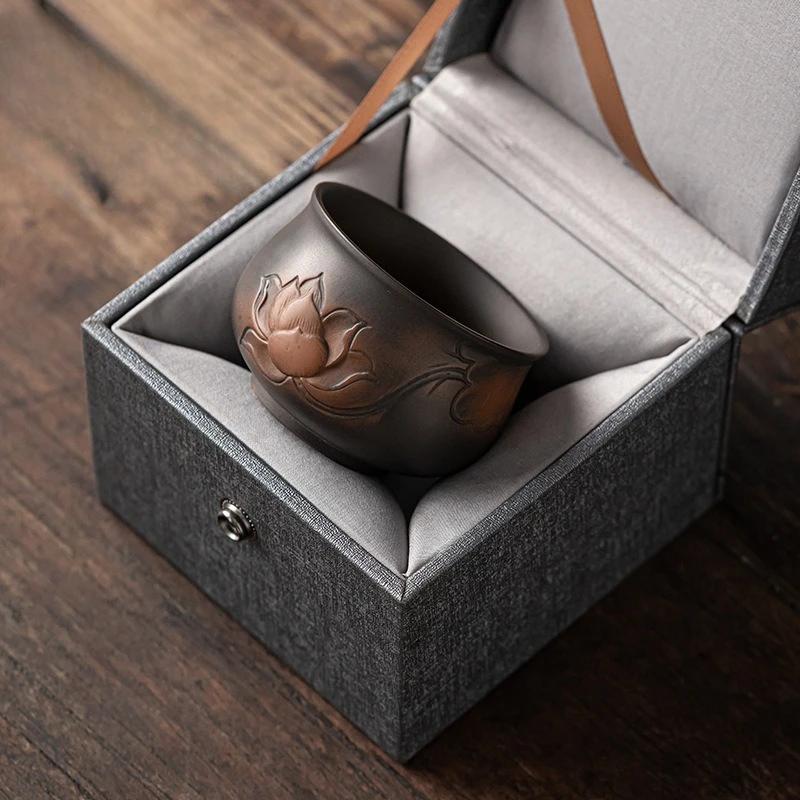 Hand-Carved Purple Clay Tea Cup - Premium Kung Fu Ceramic Master Cup for Zen Tea, Single Tea Bowl & Luxury Gifts