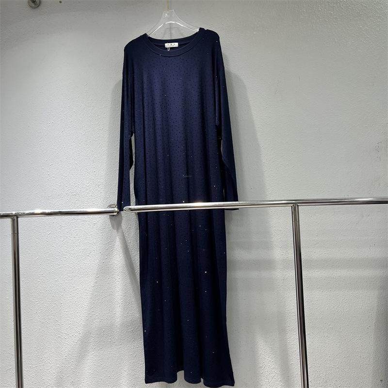 

Women s 2025 Autumn Loose Fit Sequin Dress with Round Neck & Long Sleeves One Size темно-синього кольору