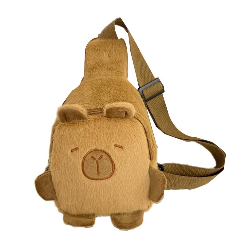Plush Animal Crossbody Shoulder Backpacks Chest Pack with Adjustable Shoulder Strap Plush Shoulder Bag for Women Girl