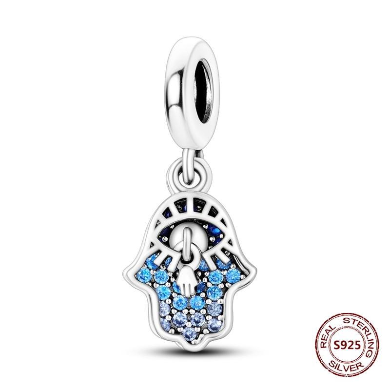 Teufelsaugen Anhänger 925 Kupfer Original Hand von Fatima Blauer Zirkon Kreuz Blaue Augen Charms Passend für Armband DIY Herstellung Zirkon Geschenk