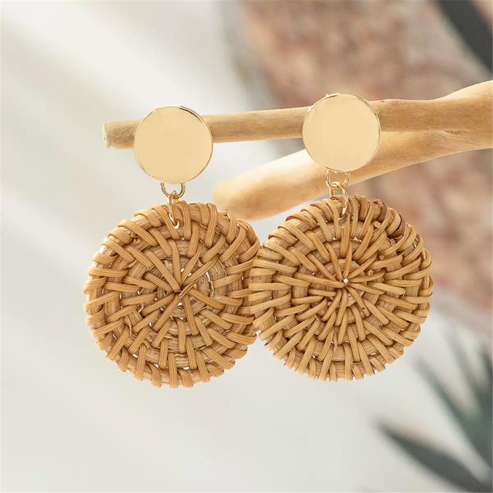 

European And American Bohemian Holiday Style Rattan Geometric Earrings Niche Design Sense Of Women Jewelry Accessories