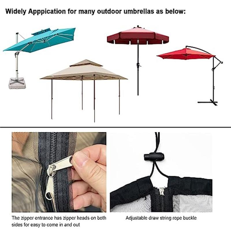 Umbrella Mosquito Netting for Outdoor Garden Patio Umbrellas Adjustable Rope Polyester Sunshade Mosquito Net for Travel Tent