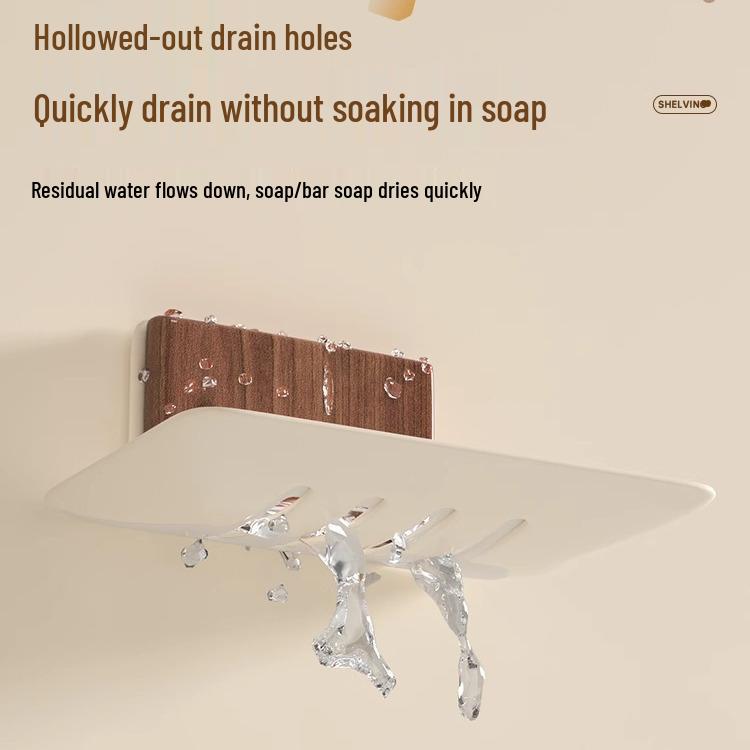 Meilade Wall-Mounted No-Drill Soap Dish Holder with Draining Black Walnut Storage Rack