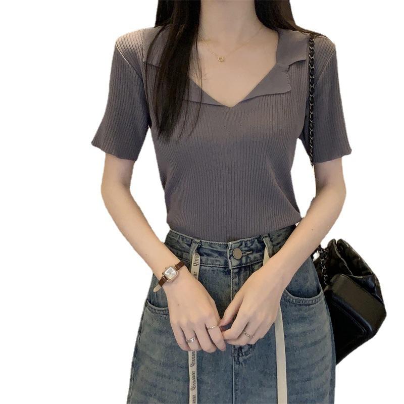 Short-sleeved T-shirt Female Thin Slim Slim Design Sense Niche Short Wind Top Bottoming Casual Essential Comfort and Style Slim Fit Pullovers Tees
