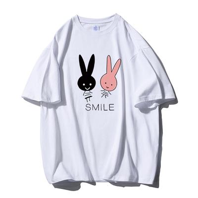 Cute Bunny Graphic Printed T Shirts Women Summer Casual Loose O Neck Short Sleeve Tees Female Trendy  Cotton Tops Lady