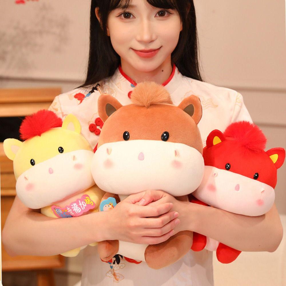 Red Horse Stuffed Toy Cute Lucky Pony Toy Funny Pony Plush Doll  Spring Festival