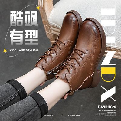 Britische Retro Leder Martin Stiefel Damen vielseitige dicke Absatz Plateau Ritterstiefel warm atmungsaktiv rutschfest schlank Kurzstiefel