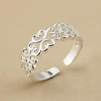 Women Fashion Hollow Love Heart Adjustable Jewelry Silver Plated Open Ring Gift