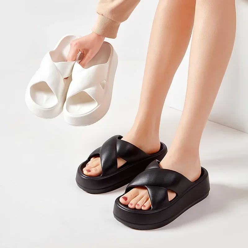 WHOHOLL Mem/Women Slippers Thick Flat Bottom Fashion Style Bathroom Slides No Slip Trend Versatile Shoes Female Flip Flops 44/45