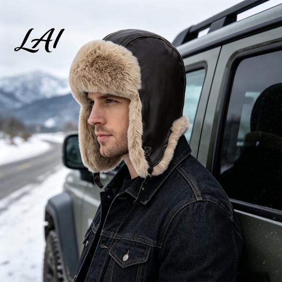 Winter Gift for Men Women Faux Fur Trapper Hat Ushanka Hat with Ear Flaps Plush Lining Windproof Hiking Protection Cap Warm Retro Fuzzy Earflap
