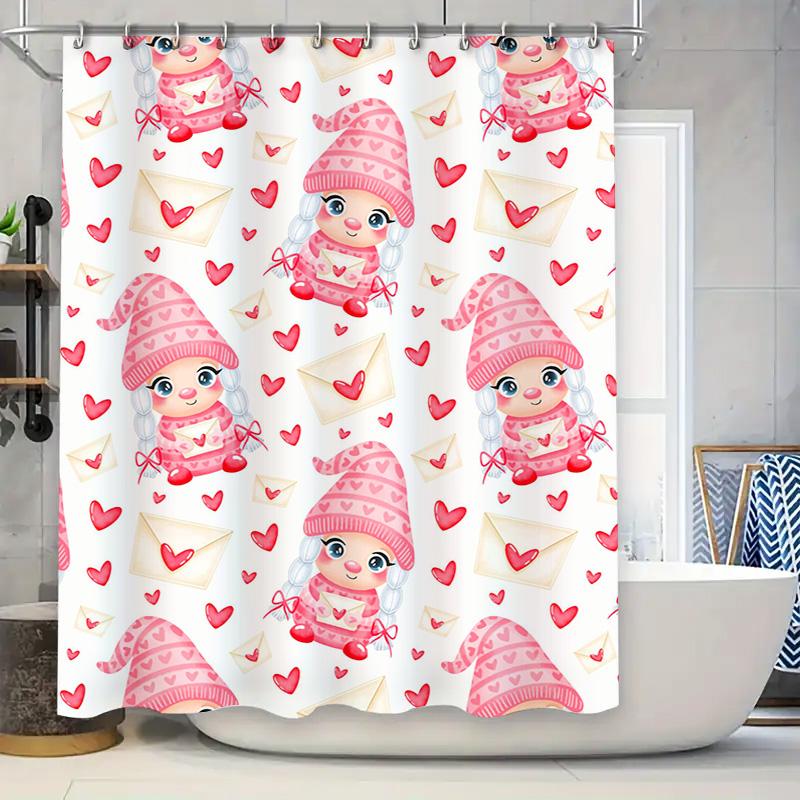 Love Letter Print Shower Curtain Cute Cartoon Design For Bathroom Decor Pink White Colorful Fabric Waterproof 3D Printing Shower
